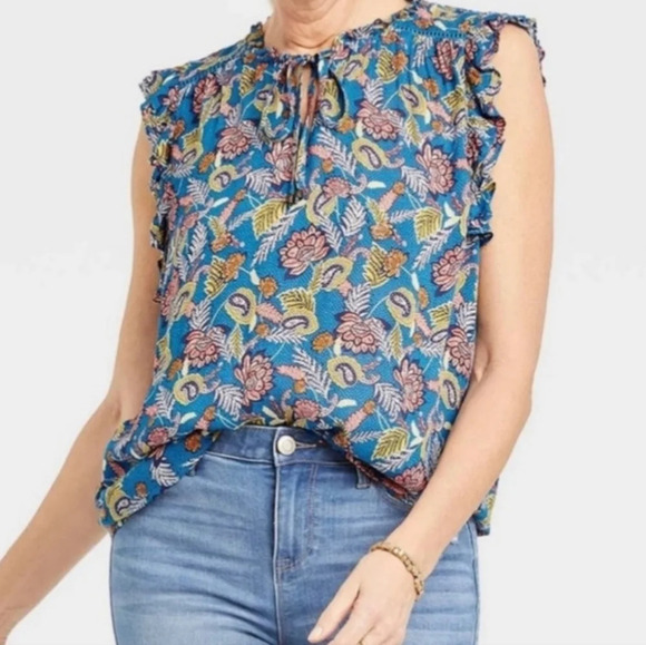 NWT Knox Rose Women's Floral Paisley Flutter Sleeves Top Blouse XS - Picture 1 of 7
